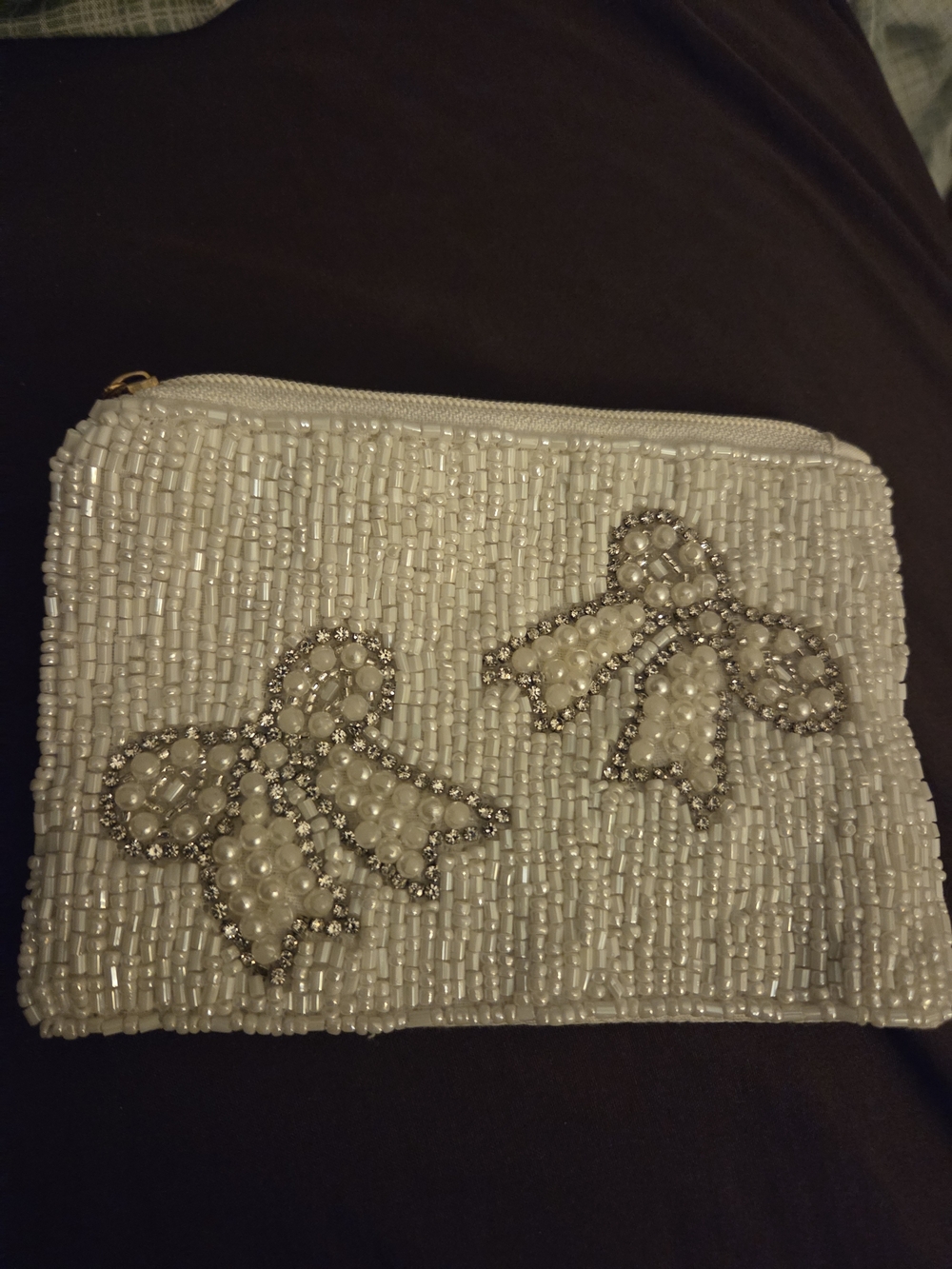 Beaded Pearl Bow Clutch Pouch - White